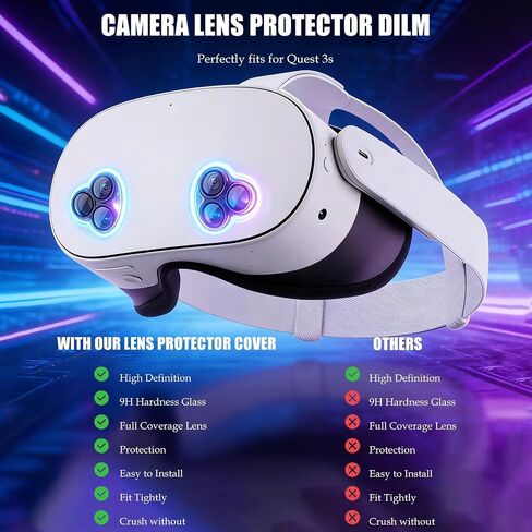 (New) 2pcs Camera Lens Protector Cover Compatible for Meta Quest 3S Accessories, 9H Tempered Glass, Alloy Frame, Anti-Scratch, High Definition, Full Protection in Kuwait