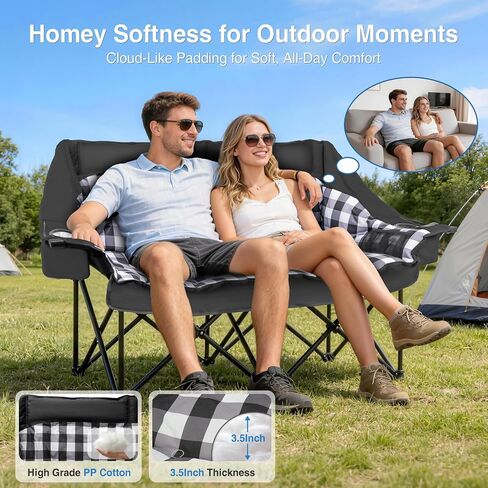Suteck Padded Double Camping Chair Loveseat Couch with 2 in 1 Pockets in Saudi Arabia