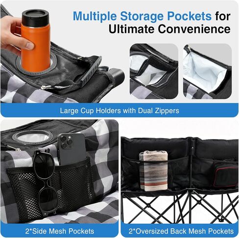 Suteck Padded Double Camping Chair Loveseat Couch with 2 in 1 Pockets in Saudi Arabia
