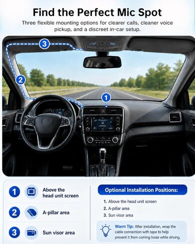 Car Microphone 3.5mm TRS External Mic for Bluetooth Car Stereo, Hands-Free Microphone for Android Head Unit, GPS Radio & DVD Player, Plug and Play with 3M Cable, Clip & Adhesive Mount in Saudi Arabia