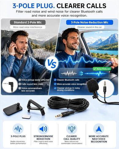 Car Microphone 3.5mm TRS External Mic for Bluetooth Car Stereo, Hands-Free Microphone for Android Head Unit, GPS Radio & DVD Player, Plug and Play with 3M Cable, Clip & Adhesive Mount in Saudi Arabia