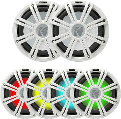 2 Kicker 45KMF104 10" Weather-Proof Subwoofers for Freeair Applications - 2 Kicker 45KMG10W 10" LED Grilles (White) in Kuwait