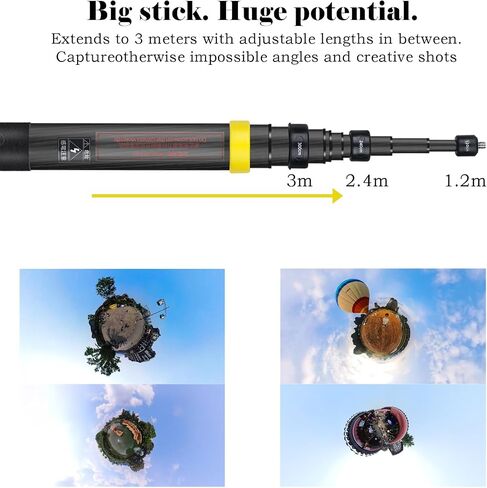 3m Extended Edition Selfie Stick, (9.8ft) Carbon Fiber Invisible Pole, for Insta360 X6/X5/X4 Insta 360 X3 ONE X2, ONE R, ONE X, ONE GO 3S 3 2 Gopro Max Action Camera in Kuwait