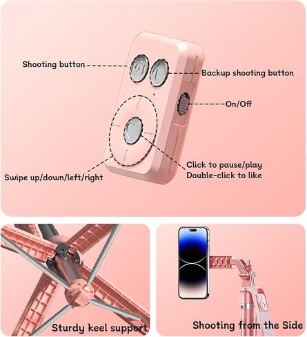 72" Pink Dual Phone Selfie Stick Tripod with Remote, MagSafe & Clip in Kuwait