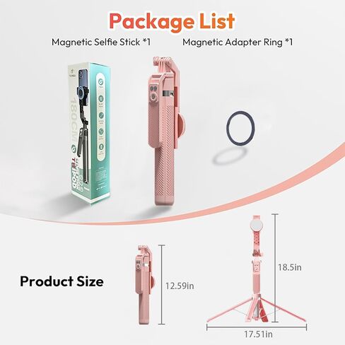 72" Pink Dual Phone Selfie Stick Tripod with Remote, MagSafe & Clip in Kuwait