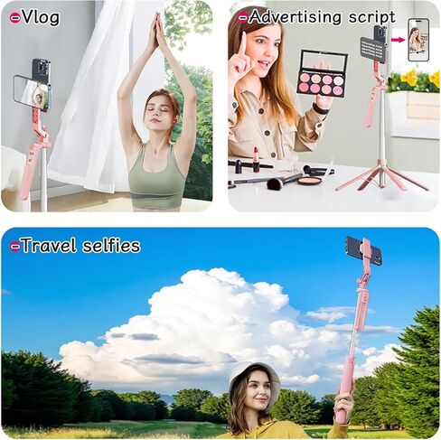 72" Pink Dual Phone Selfie Stick Tripod with Remote, MagSafe & Clip in Kuwait