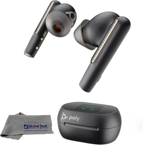 Poly Plantronics Voyager Free 60+ Bluetooth UC Earbuds with Touchscreen Charge Case (Teams, USB-C) - Global Teck Bundle with Microfiber Cloth - Compatible with Popular and Latest Meeting Platforms in Kuwait