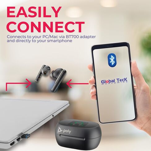 Poly Plantronics Voyager Free 60+ Bluetooth UC Earbuds with Touchscreen Charge Case (Teams, USB-C) - Global Teck Bundle with Microfiber Cloth - Compatible with Popular and Latest Meeting Platforms in Kuwait