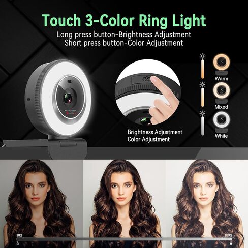 Angetube 1080P USB Webcam with Ring Light Autofocus & Microphone for PC Mac in Kuwait