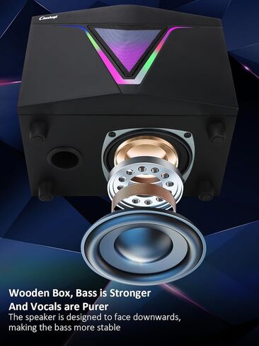 2.1 USB-Powered Computer Speaker with Subwoofer,PC Speakers with subwoofer-Dual 4.7'' mid-Treble Full-Range Satellites for PC,Speaker with Dynamic RGB,Up to 16W, 3.5mm Inputs in Kuwait