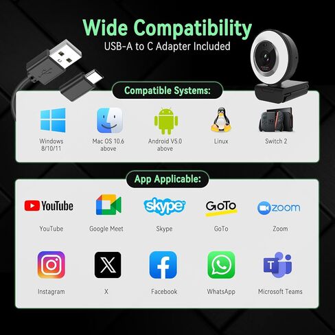 Angetube 1080P USB Webcam with Ring Light Autofocus & Microphone for PC Mac in Kuwait