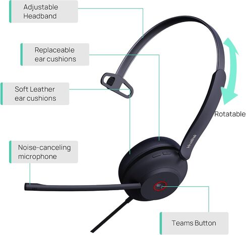 Yealink UH37 Wired USB-A Headset with Noise Cancelling Mic for PC Computer in Kuwait