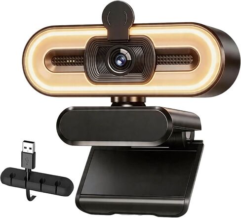 4K Webcam for PC, USB Webcam with Light, Microphone and Privacy Cover, HD Web Camera for Desktop Computer Laptop Monitor, Adjustable Brightness, 1pc Organizer in Kuwait