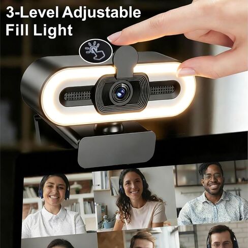 4K Webcam for PC, USB Webcam with Light, Microphone and Privacy Cover, HD Web Camera for Desktop Computer Laptop Monitor, Adjustable Brightness, 1pc Organizer in Kuwait