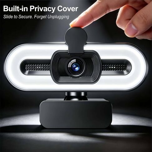 4K Webcam for PC, USB Webcam with Light, Microphone and Privacy Cover, HD Web Camera for Desktop Computer Laptop Monitor, Adjustable Brightness, 1pc Organizer in Kuwait