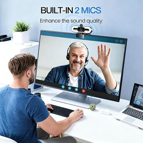 4K Webcam for PC, USB Webcam with Light, Microphone and Privacy Cover, HD Web Camera for Desktop Computer Laptop Monitor, Adjustable Brightness, 1pc Organizer in Kuwait
