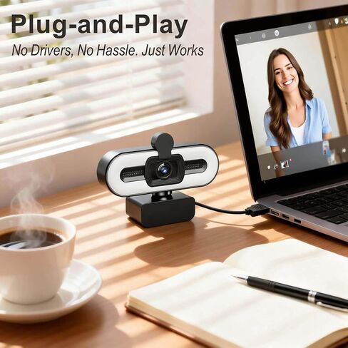 4K Webcam for PC, USB Webcam with Light, Microphone and Privacy Cover, HD Web Camera for Desktop Computer Laptop Monitor, Adjustable Brightness, 1pc Organizer in Kuwait
