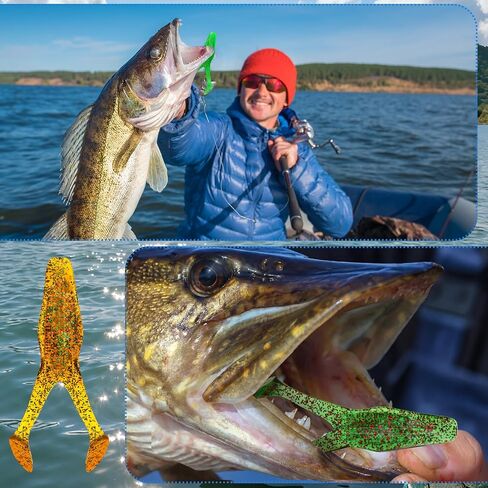 6 Pcs Topwater Frog Lure for Bass Fishing 4.13 Inch Rabbit Frog Fishing Lures Gear Soft TPE Plastic Floating Bait with Weedless Hooks for Freshwater Saltwater Bass Trout in Kuwait