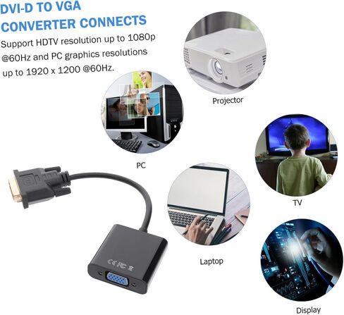 PartyKindom 2pcs to Vga Converter Cable Video Adapter Male to Vga Female Supports Pc HDTV Black No Driver Required in Kuwait