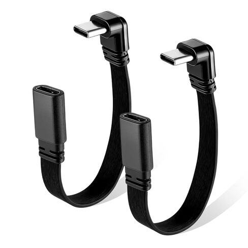 2pack 90 Degree USB C Extension Cable, Usb2.0 C Male to Female Adapter, 4inch/10cm Short Right Angle USB Male to Female Cable, Only Compatible with Power of 65w or Less in Kuwait