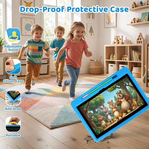 2026 Upgraded Android 16 Kids Tablet, 10 inch Tablet for Kids with 20GB RAM 64GB ROM 1TB Expand, 6000 mAh Battery, Parental Control, UKIDOZ Kids Space, Widevine L1 HD, Protective Case Pen（Blue） in Kuwait
