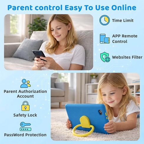 2026 Upgraded Android 16 Kids Tablet, 10 inch Tablet for Kids with 20GB RAM 64GB ROM 1TB Expand, 6000 mAh Battery, Parental Control, UKIDOZ Kids Space, Widevine L1 HD, Protective Case Pen（Blue） in Kuwait
