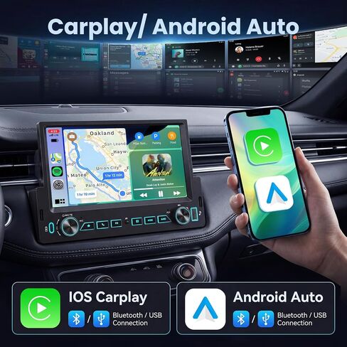 7 inch Single Din Car Stereo with Wireless CarPlay Android Auto, Car Radio with Bluetooth 5.2 Mirror Link, Single Din Carplay Radio Touch Screen with Backup Camera Steering Wheel Control FM EQ in Kuwait