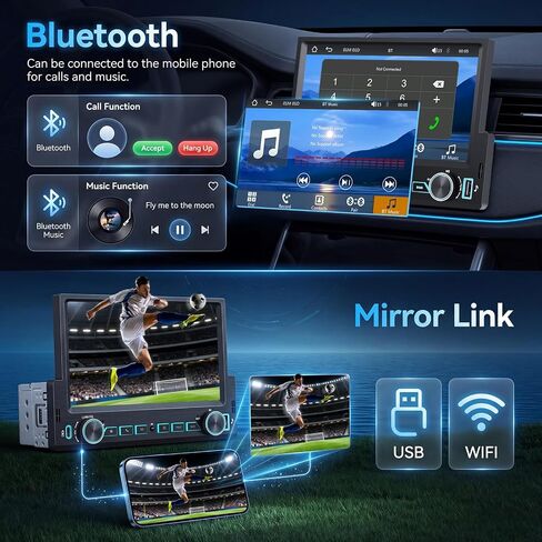 7 inch Single Din Car Stereo with Wireless CarPlay Android Auto, Car Radio with Bluetooth 5.2 Mirror Link, Single Din Carplay Radio Touch Screen with Backup Camera Steering Wheel Control FM EQ in Kuwait