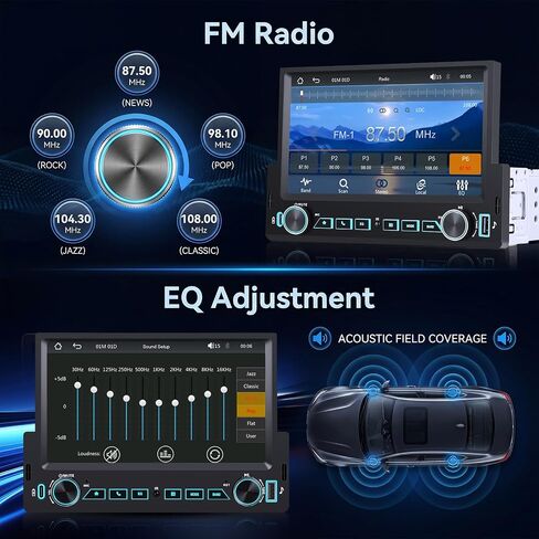 7 inch Single Din Car Stereo with Wireless CarPlay Android Auto, Car Radio with Bluetooth 5.2 Mirror Link, Single Din Carplay Radio Touch Screen with Backup Camera Steering Wheel Control FM EQ in Kuwait