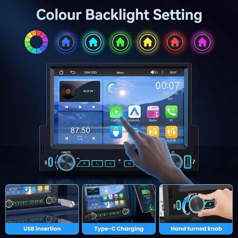 7 inch Single Din Car Stereo with Wireless CarPlay Android Auto, Car Radio with Bluetooth 5.2 Mirror Link, Single Din Carplay Radio Touch Screen with Backup Camera Steering Wheel Control FM EQ in Kuwait