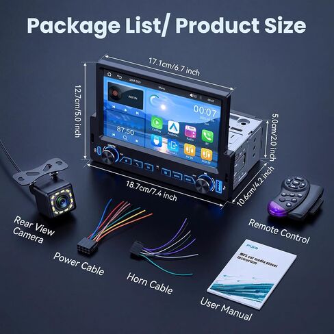 7 inch Single Din Car Stereo with Wireless CarPlay Android Auto, Car Radio with Bluetooth 5.2 Mirror Link, Single Din Carplay Radio Touch Screen with Backup Camera Steering Wheel Control FM EQ in Kuwait