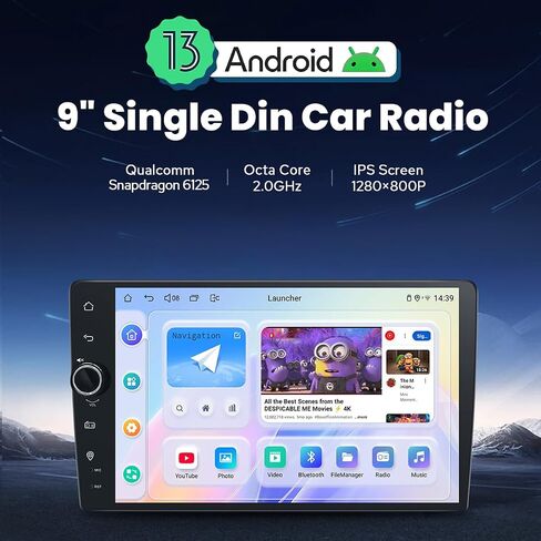 Joying 9 Inch Single Din Touchscreen Radio with Carplay & Android Auto, Android 13 Car Stereo1280x800P with AM/FM Radio, GPS, SWC, Volume knob(JY-UTS07N8) in Kuwait