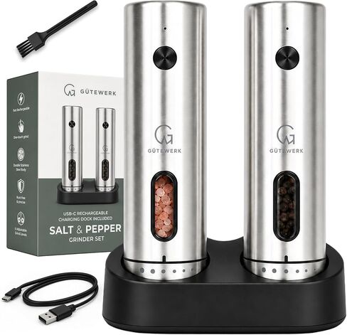GÜTEWERK Electric Salt and Pepper Grinder Set, Rechargeable, Charging Dock in Kuwait