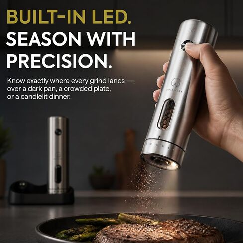 GÜTEWERK Electric Salt and Pepper Grinder Set, Rechargeable, Charging Dock in Kuwait