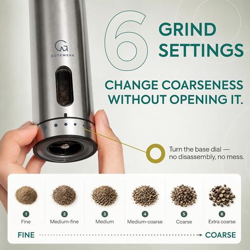 GÜTEWERK Electric Salt and Pepper Grinder Set, Rechargeable, Charging Dock in Kuwait