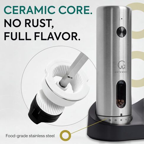 GÜTEWERK Electric Salt and Pepper Grinder Set, Rechargeable, Charging Dock in Kuwait