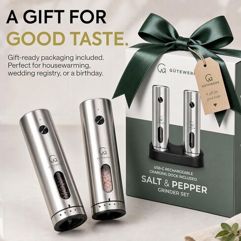 GÜTEWERK Electric Salt and Pepper Grinder Set, Rechargeable, Charging Dock in Kuwait