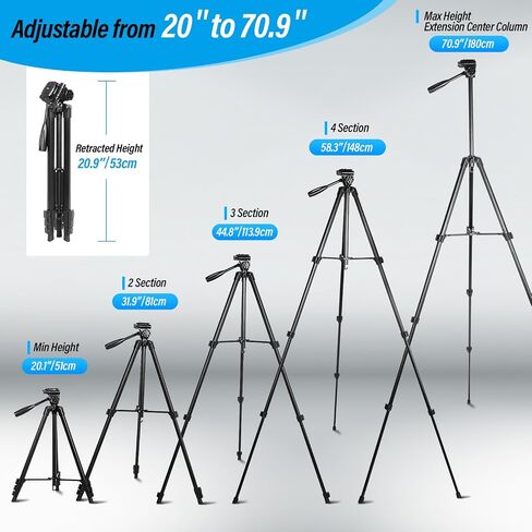 SIRUI Camera Tripod Stand, 70" Tall for Phone, Aluminum DSLR Tripod for Video Recording, Webcam, Telescope, Laser Level, Spotting Scope, Travel with Carry Bag in Kuwait
