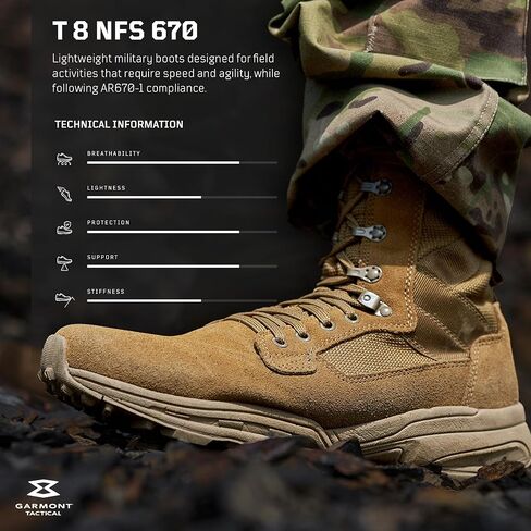 GARMONT TACTICAL T8 NFS 670 Suede Combat Boots, Coyote, Size 8 Wide in Kuwait