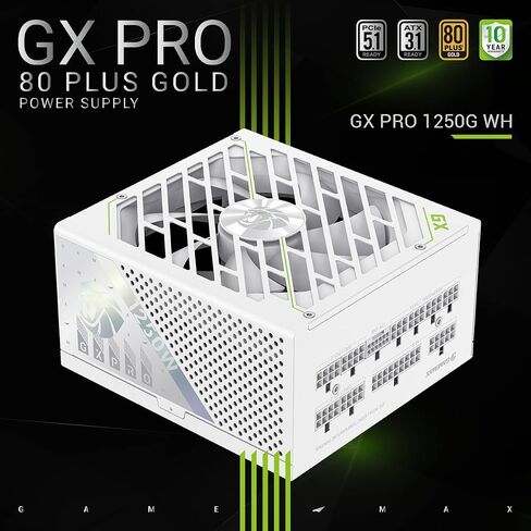 GAMEMAX 1250W 80+ Gold Fully Modular White Power Supply, ATX 3.1 Version with LLC+DC‑DC Circuit, Full‑Range 110–240V, Ultra Silent 135mm HDB Fan, 105°C Mainstream Japanese Capacitors (GX PRO 1250G WH) in Kuwait