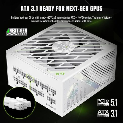 GAMEMAX 1250W 80+ Gold Fully Modular White Power Supply, ATX 3.1 Version with LLC+DC‑DC Circuit, Full‑Range 110–240V, Ultra Silent 135mm HDB Fan, 105°C Mainstream Japanese Capacitors (GX PRO 1250G WH) in Kuwait