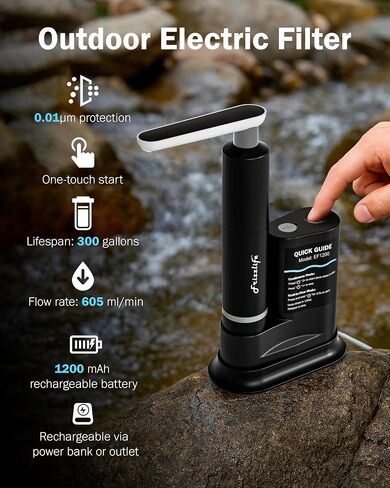 Frizzlife Electric Portable Water Filter for Camping & Emergency, Black in Kuwait