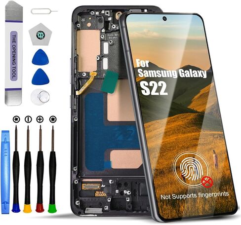 for Samsung Galaxy S22 LCD Screen Replacement Touch Digitizer Display Assembly with Frame for Samsung Galaxy SM-S901U SM-901U1 with Repair Parts Kits (Black, No Fingerprint)【US Version】 in Saudi Arabia