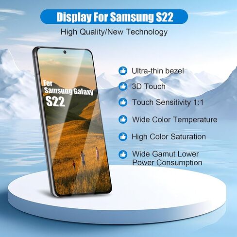 for Samsung Galaxy S22 LCD Screen Replacement Touch Digitizer Display Assembly with Frame for Samsung Galaxy SM-S901U SM-901U1 with Repair Parts Kits (Black, No Fingerprint)【US Version】 in Saudi Arabia