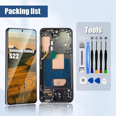 for Samsung Galaxy S22 LCD Screen Replacement Touch Digitizer Display Assembly with Frame for Samsung Galaxy SM-S901U SM-901U1 with Repair Parts Kits (Black, No Fingerprint)【US Version】 in Saudi Arabia