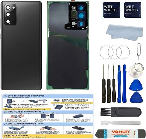 Back Glass Replacement for Samsung Galaxy Note 20Ultra 6.9inches Back Cover with Lens Frame Pre-Installed Tape +Tools (Black, Note20Ultra) in Saudi Arabia
