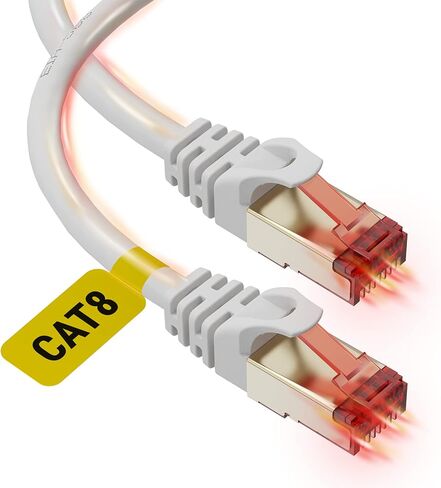 Ultra Clarity Cables Cat 8 Ethernet Cable 100 FT, High Speed 40 Gbps 2000Mhz Internet LAN Cable with Gold Plated RJ45 Connector, Weatherproof Ethernet Cord for Router, PC, PS5, Xbox - White in Kuwait
