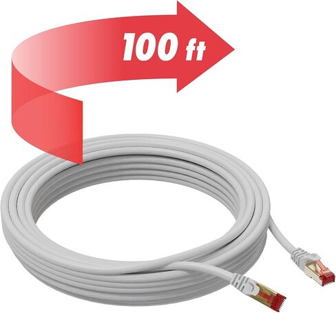 Ultra Clarity Cables Cat 8 Ethernet Cable 100 FT, High Speed 40 Gbps 2000Mhz Internet LAN Cable with Gold Plated RJ45 Connector, Weatherproof Ethernet Cord for Router, PC, PS5, Xbox - White in Kuwait