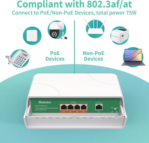 4 Port Gigabit PoE Switch Waterproof, 1000 Mbps 4 PoE+ Ports 75W, One Gigabit Uplink Port, IEEE802.3af/at Power Over Ethernet Unmanaged Outdoor Network Switch, Plug & Play (4 Ports Gigabit PoE) in Kuwait