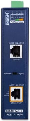 Planet IPOE-171-95W Injector - IP30, Industrial Single-Port Multi-Gigabit 802.3bt PoE++ Injector in Kuwait